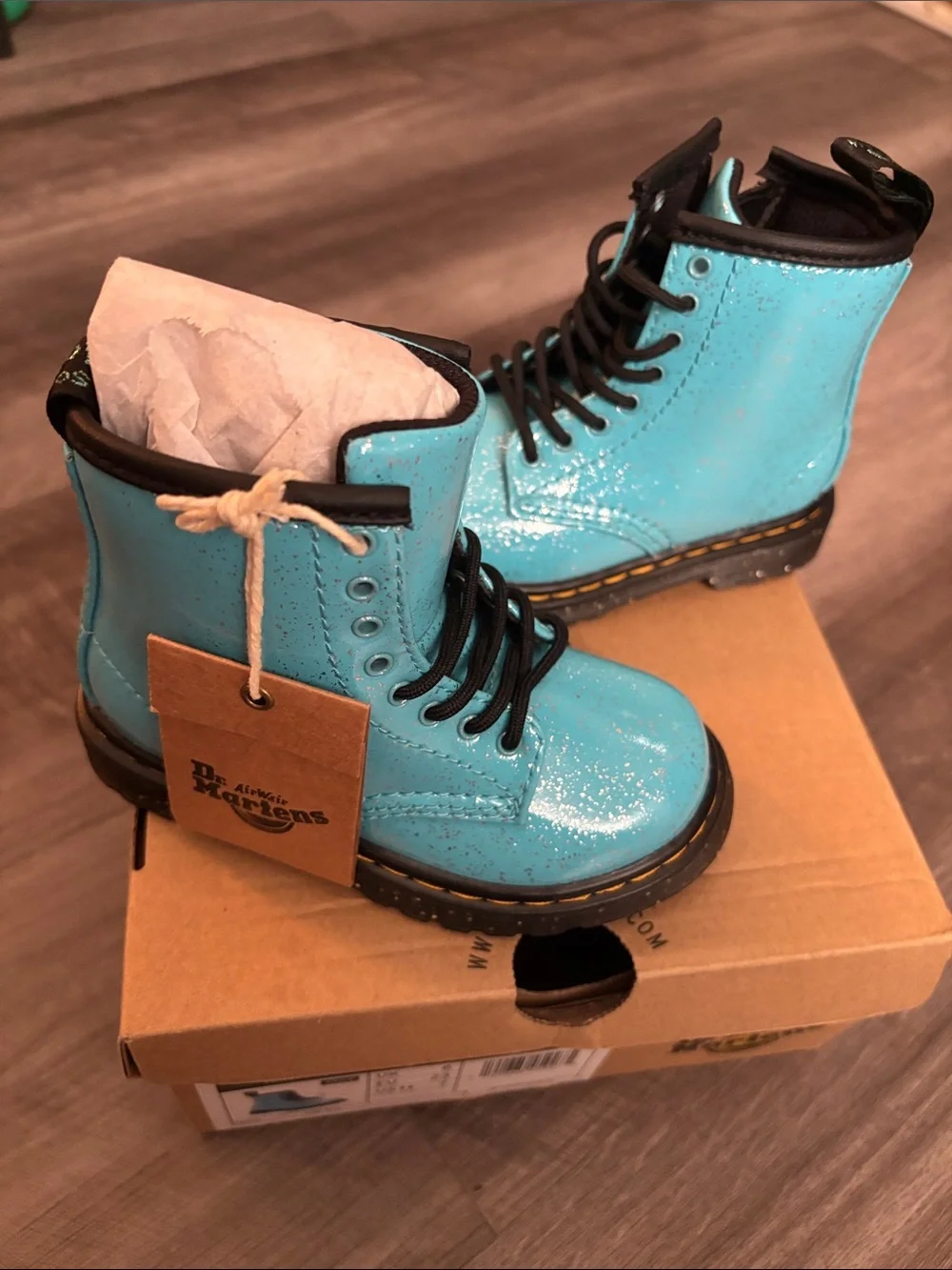 Dr. Martens Kids Glitter Teal Blue Lace-Up Boots